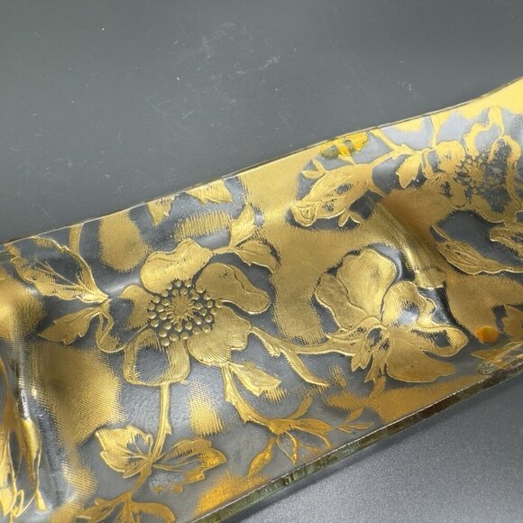 Vintage 3 Part Divided Dish Plate Platter With Heavy Gold Painting Flower Decor - Picture 11 of 12